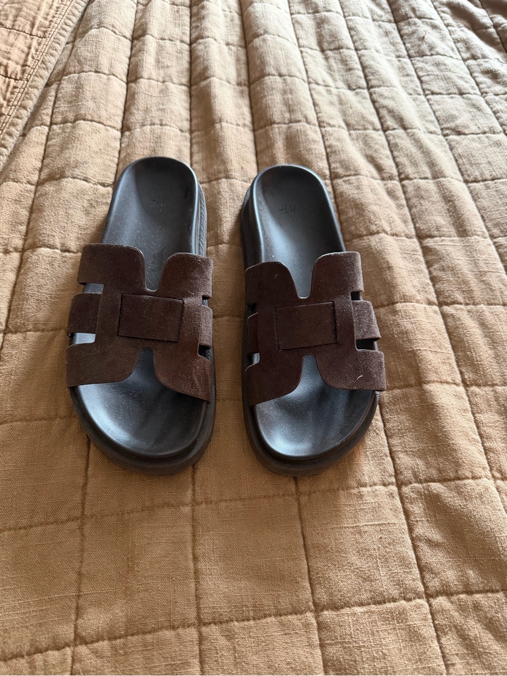 H&M Dark Brown Suede Slide Sandals